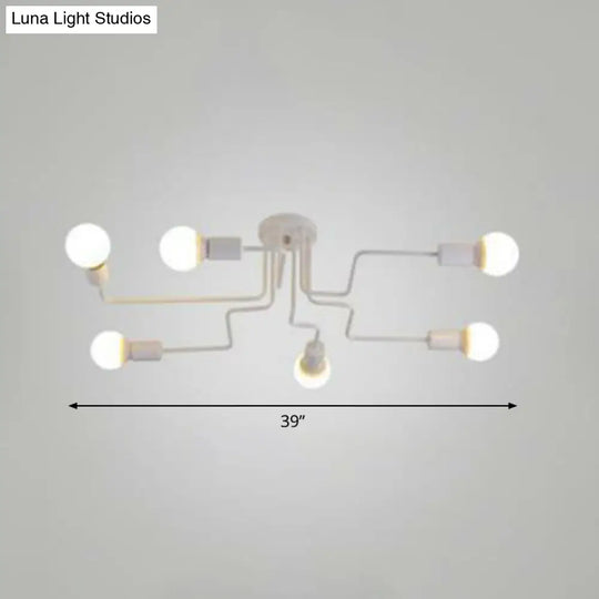 Sleek Industrial Metallic Semi Flush Ceiling Light For Living Room - Maze Mount Lighting 6 / White