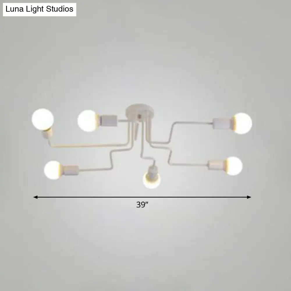 Sleek Industrial Metallic Semi Flush Ceiling Light For Living Room - Maze Mount Lighting 6 / White
