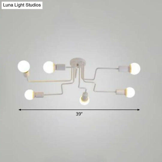Sleek Industrial Metallic Semi Flush Ceiling Light For Living Room - Maze Mount Lighting 6 / White