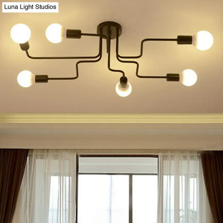 Sleek Industrial Metallic Semi Flush Ceiling Light For Living Room - Maze Mount Lighting