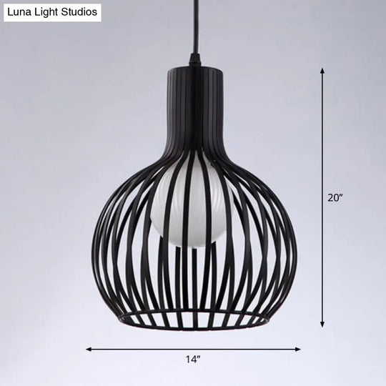 Sleek Iron Loft Pendant Light For Restaurants – Spherical Cage Design Single-Bulb Ceiling Hanging