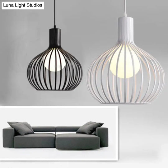 Modern Loft Iron Ceiling Pendant Light For Restaurants - Single-Bulb Spherical Cage Design White / 9
