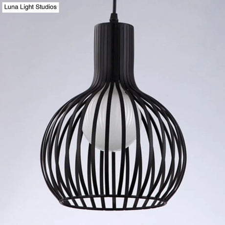 Modern Loft Iron Ceiling Pendant Light For Restaurants - Single-Bulb Spherical Cage Design Black / 9