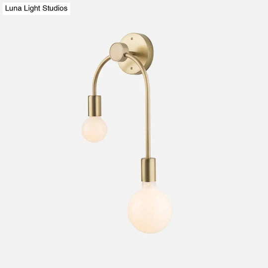 Sleek Iron Wall Mounted Lamp - Minimalist 2-Light Black/Gold Sconce With Bare Bulb Design