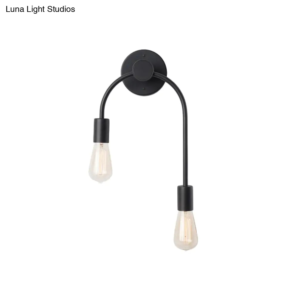 Sleek Iron Wall Mounted Lamp - Minimalist 2-Light Black/Gold Sconce With Bare Bulb Design