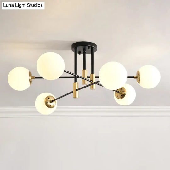 Sleek Ivory Glass Ball Flush Ceiling Light In Simple Black - Brass - Semi Mount For Dining Room 6 /
