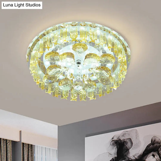 Sleek Led Ceiling Light With Amber Crystal Shade - Perfect For Simple Corridors