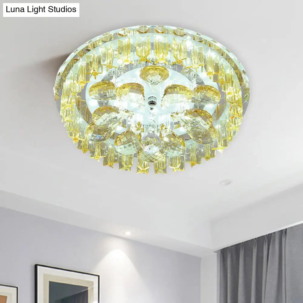 Sleek Led Ceiling Light With Amber Crystal Shade - Perfect For Simple Corridors
