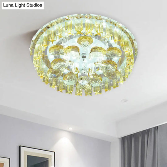 Sleek Led Ceiling Light With Amber Crystal Shade - Perfect For Simple Corridors