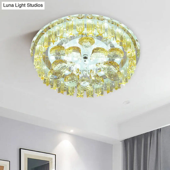 Sleek Led Ceiling Light With Amber Crystal Shade - Perfect For Simple Corridors