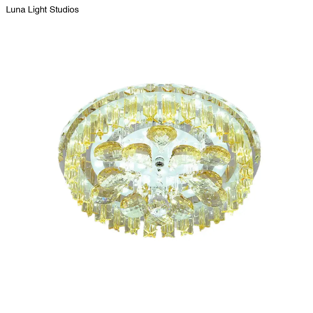 Sleek Led Ceiling Light With Amber Crystal Shade - Perfect For Simple Corridors