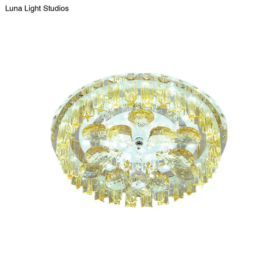 Sleek Led Ceiling Light With Amber Crystal Shade - Perfect For Simple Corridors