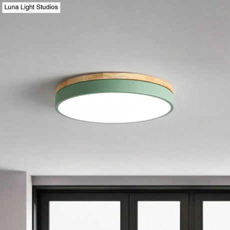 Sleek Led Circle Flush Mount Bedroom Lighting With Acrylic Shade Green / 12
