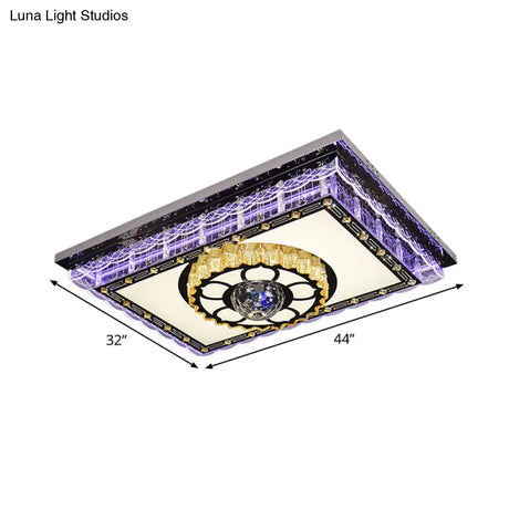 Sleek Led Crystal Flush Mount Ceiling Lamp With Chrome Accent - Modern Rectangle Design For Living