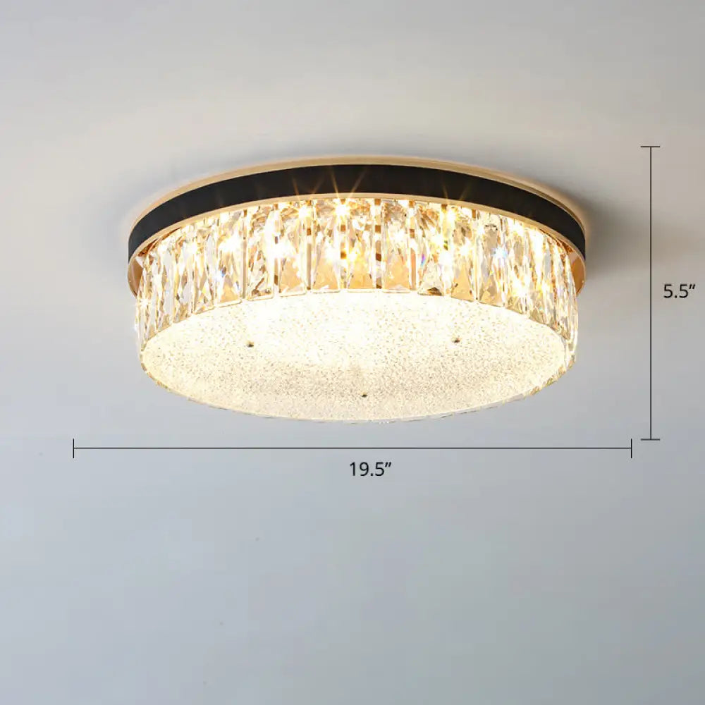 Sleek Led Flush Mount Fixture With Geometric Shape K9 Crystal Bedroom Ceiling Light Black / 19.5’