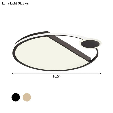 Sleek Led Flushmount Ceiling Light: Simplicity Black/Gold Rounded Thin Design With Acrylic Shade -