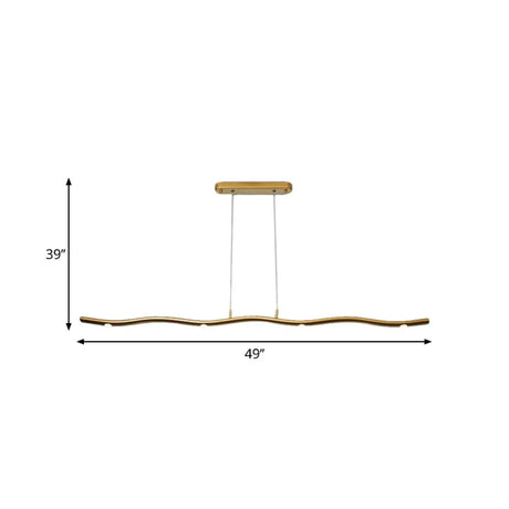 Sleek Led Metallic Ceiling Chandelier - Gold/Wood Waving Line Suspension Light In Warm/White