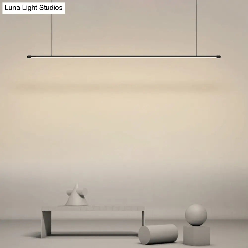 Sleek Led Pendant Lamp For Kitchen Bar Island - Minimalist Thin Rod Design Metal Construction Black