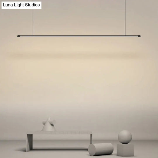 Sleek Led Pendant Lamp For Kitchen Bar Island - Minimalist Thin Rod Design Metal Construction Black