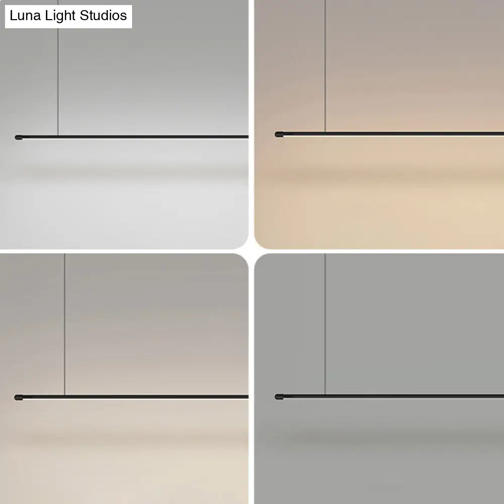 Sleek Led Pendant Lamp For Kitchen Bar Island - Minimalist Thin Rod Design Metal Construction Black