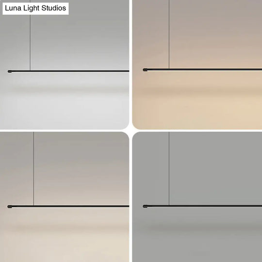 Sleek Led Pendant Lamp For Kitchen Bar Island - Minimalist Thin Rod Design Metal Construction Black