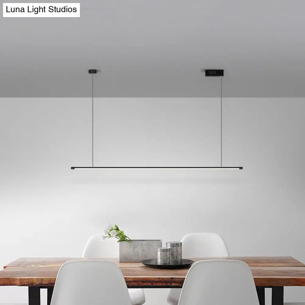 Sleek Led Pendant Lamp For Kitchen Bar Island - Minimalist Thin Rod Design Metal Construction Black