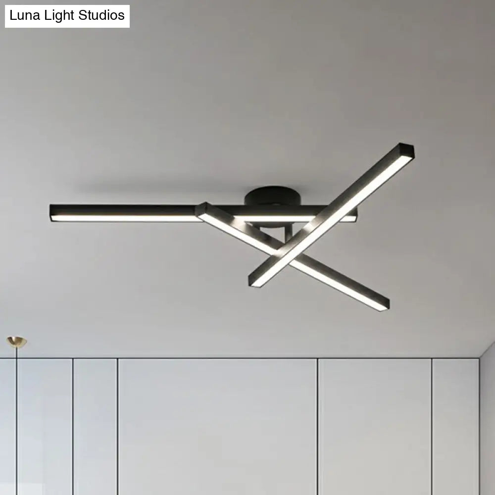 Sleek Led Semi Flush Mount Ceiling Light Fixture For Living Room Minimalist Metal Design 3 / Black