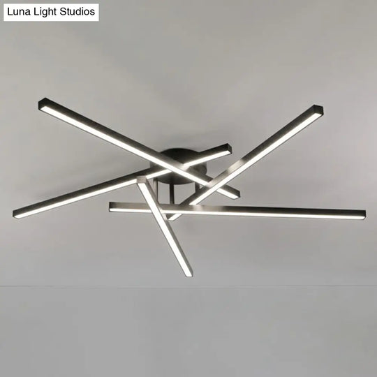 Sleek Led Semi Flush Mount Ceiling Light Fixture For Living Room Minimalist Metal Design 5 / Black