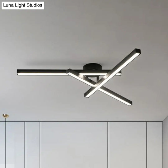 Sleek Led Semi Flush Mount Ceiling Light Fixture For Living Room Minimalist Metal Design 3 / Black