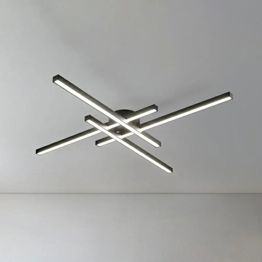 Sleek Led Semi Flush Mount Ceiling Light Fixture For Living Room Minimalist Metal Design 4 / Black