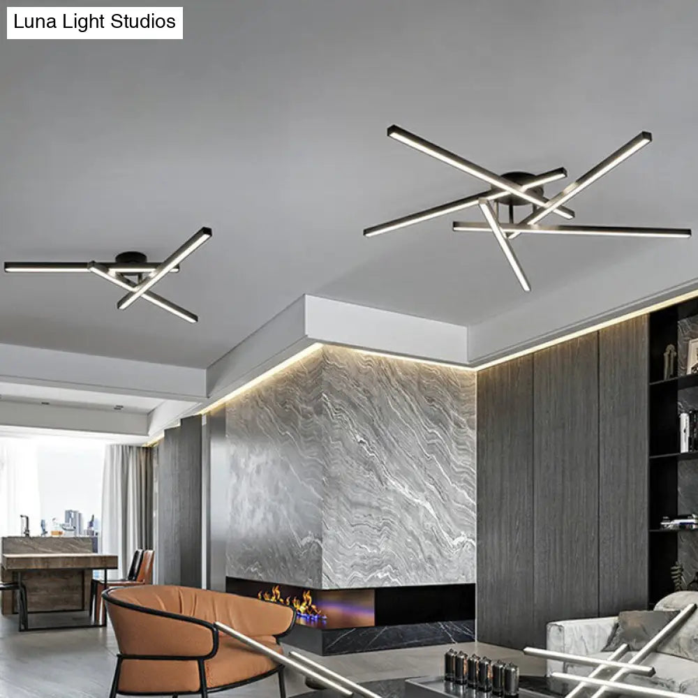 Sleek Led Semi Flush Mount Ceiling Light Fixture For Living Room Minimalist Metal Design