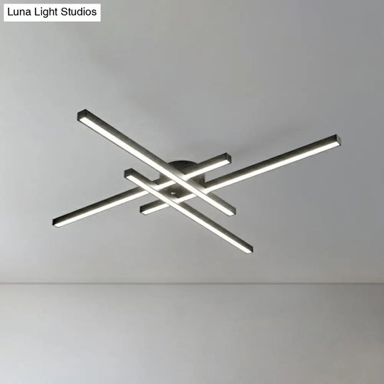 Sleek Led Semi Flush Mount Ceiling Light Fixture For Living Room Minimalist Metal Design 4 / Black