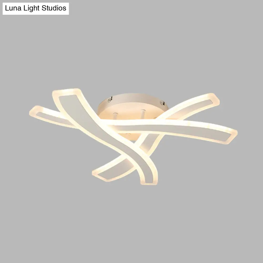 Sleek Led Semi Flush Mount Fixture With Stylish White Crossing Wave Design And Acrylic Shade