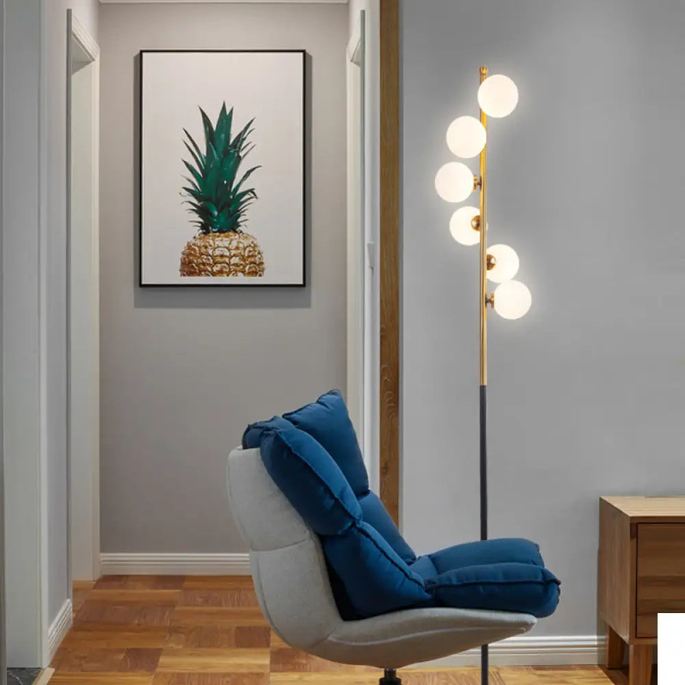 Sleek Led Standing Light: Minimalist White Glass Study Room Reading Floor Lamp With Black And Gold