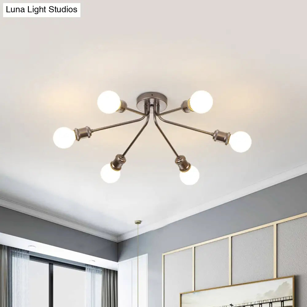 Sleek Linear Metallic Ceiling Lamp: Beautiful Semi-Flush Light For Kid’s Bedroom