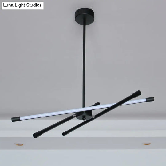 Modern Linear Tube Led Chandelier - Sleek Metal Black Ideal For Living Room Lighting