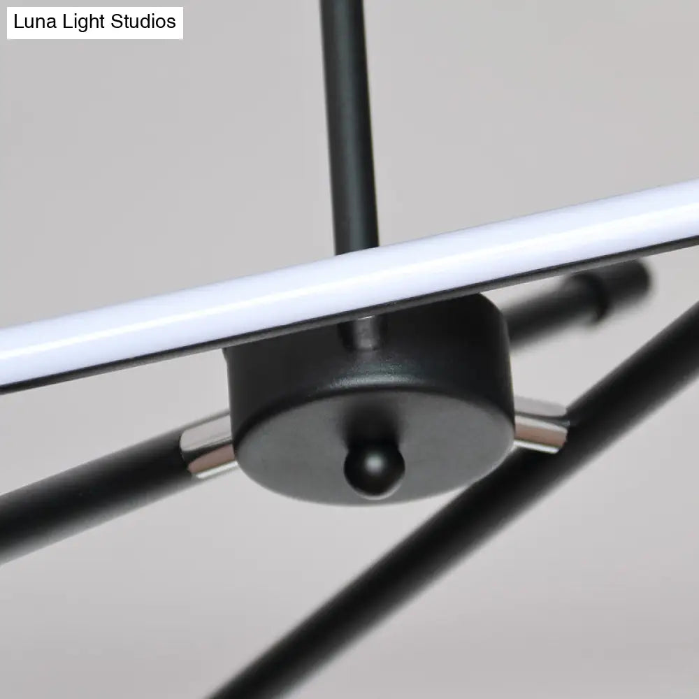 Sleek Linear Tube Metal Chandelier - Black Led Hanging Lamp For Living Room