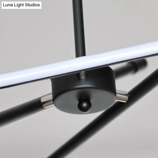 Sleek Linear Tube Metal Chandelier - Black Led Hanging Lamp For Living Room