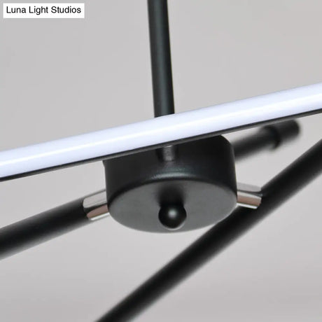 Sleek Linear Tube Metal Chandelier - Black Led Hanging Lamp For Living Room