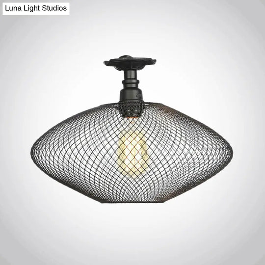 Sleek Metal Ceiling Mounted Light - Stylish Industrial Semi Flush With Mesh Screen