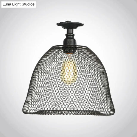 Sleek Metal Ceiling Mounted Light - Stylish Industrial Semi Flush With Mesh Screen