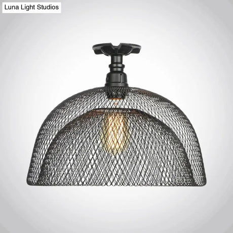 Sleek Metal Ceiling Mounted Light - Stylish Industrial Semi Flush With Mesh Screen