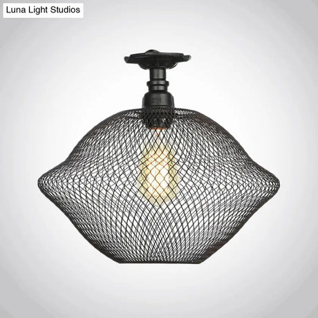 Sleek Metal Ceiling Mounted Light - Stylish Industrial Semi Flush With Mesh Screen