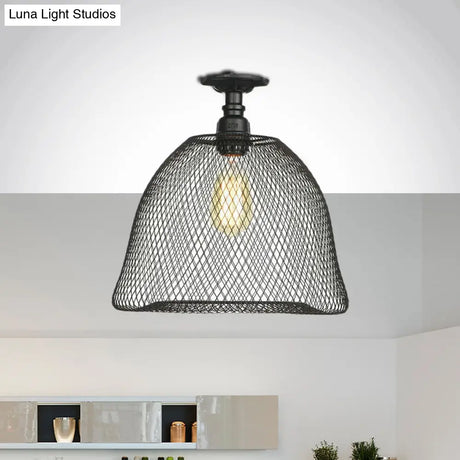 Sleek Metal Ceiling Mounted Light - Stylish Industrial Semi Flush With Mesh Screen