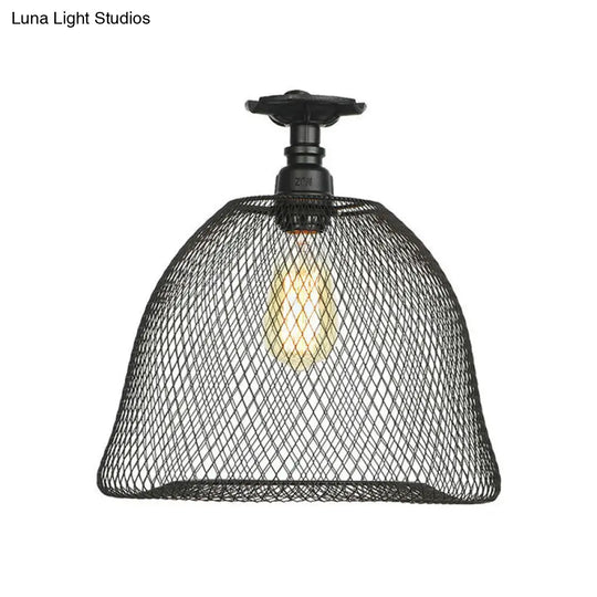 Sleek Metal Ceiling Mounted Light - Stylish Industrial Semi Flush With Mesh Screen