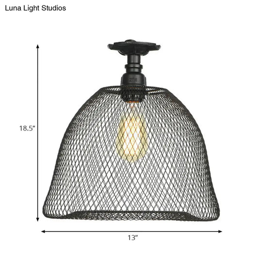 Sleek Metal Ceiling Mounted Light - Stylish Industrial Semi Flush With Mesh Screen