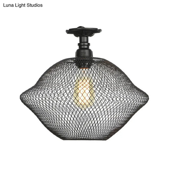 Sleek Metal Ceiling Mounted Light - Stylish Industrial Semi Flush With Mesh Screen