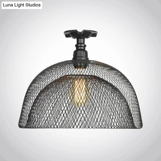 Sleek Metal Ceiling Mounted Light - Stylish Industrial Semi Flush With Mesh Screen