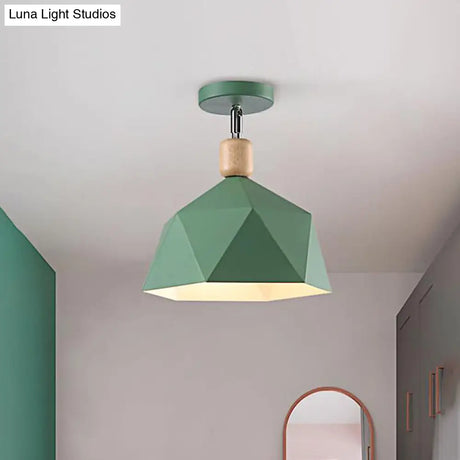 Sleek Metal Diamond Semi - Flush Mount Light – Gray/White/Green Macaron Design 1 Ceiling Fixture