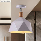 Sleek Metal Diamond Semi - Flush Mount Light – Gray/White/Green Macaron Design 1 Ceiling Fixture
